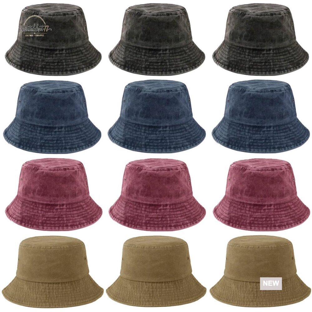 Vintage Washed Distressed Bucket Hat Pack of 12 Cotton Unisex Summer